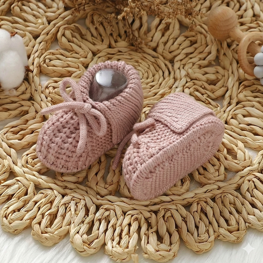 Artisan Style Tie-Front Knit Baby Booties (0-12M)