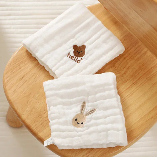 6-Layer Combed Cotton Muslin Washcloths – Ultra Soft & Embroidered (12" x 12")