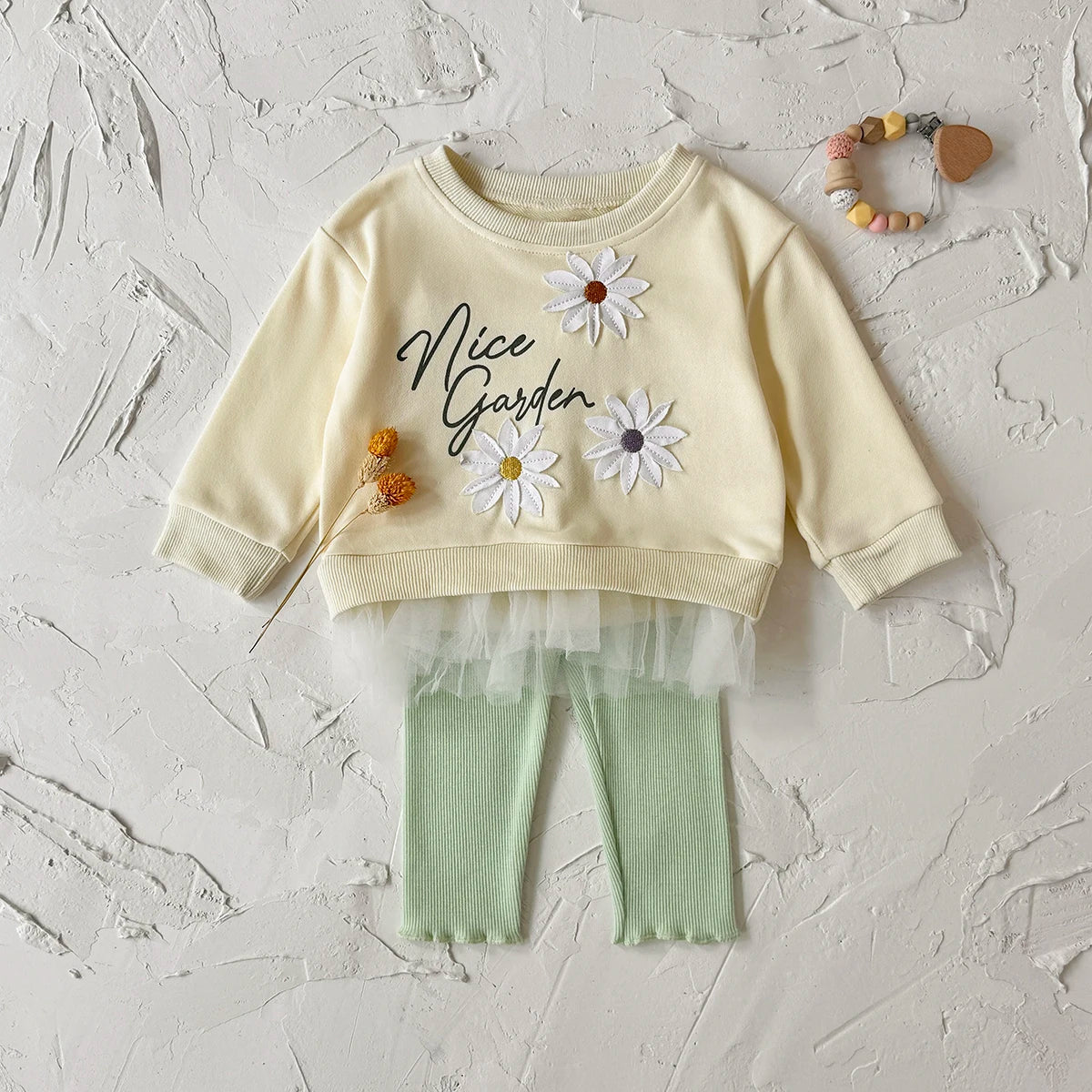 Baby Girl 2-Piece Spring Outfit | Daisy Embroidered Tulle Hem Top & Ribbed Leggings (6M-3T)