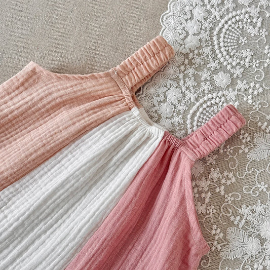 Baby & Toddler Girl 100% Cotton Muslin Tiered Sundress – Sleeveless Pastel Colorblock Boho Summer A-Line Dress (6M-3T)