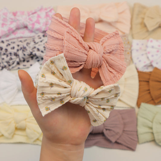 3-Pack Baby Nylon Headbands - Soft Cable Knit Stretchy Bows for Infants & Toddlers (0-3T)