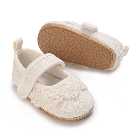Infant Girls White Lace Easter Mary Janes - Soft Sole First Walkers for Baptism & Spring Weddings (0-18M)