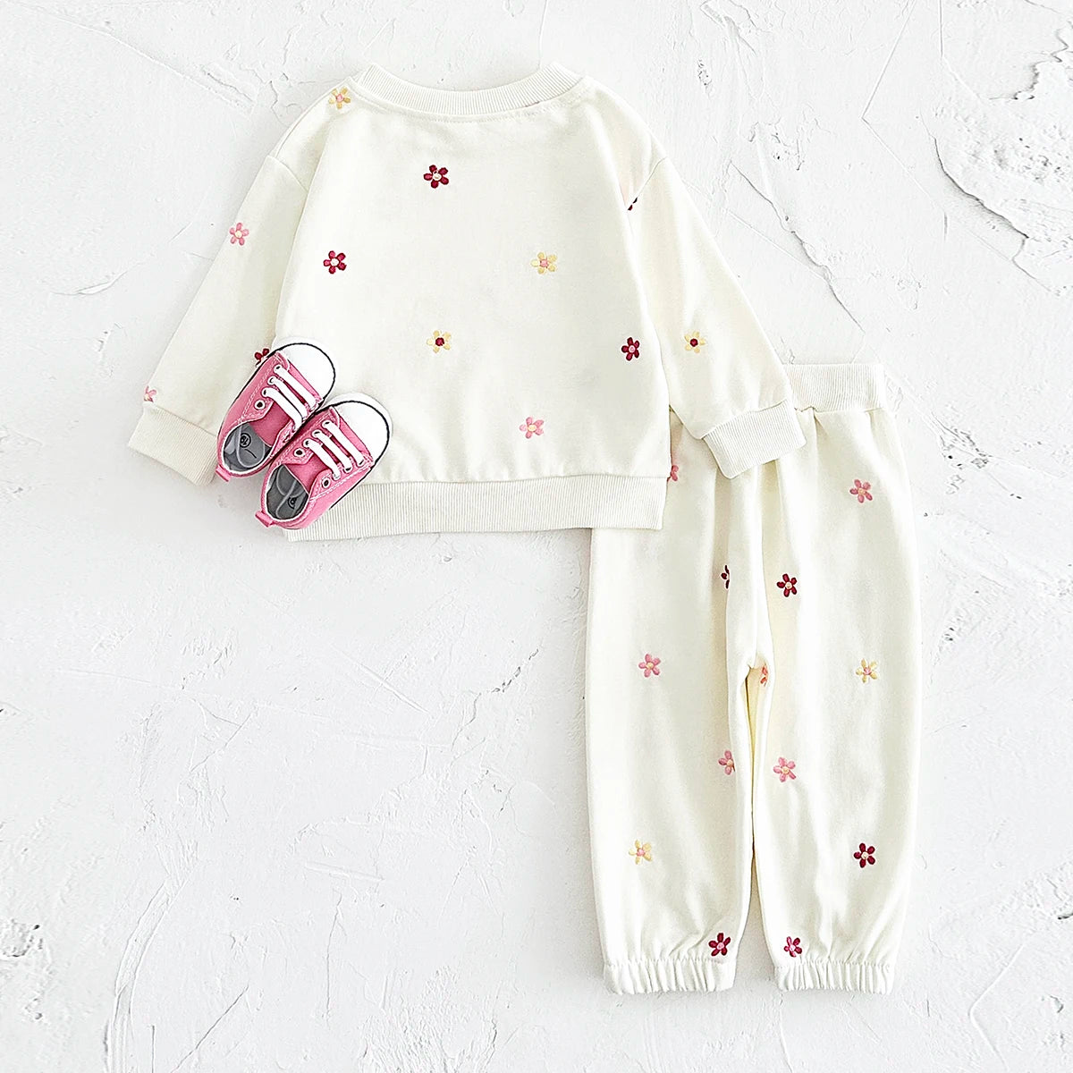 Baby Girls Floral Embroidered Outfit - Cotton Sweatshirt & Pants Set (6M-3T)