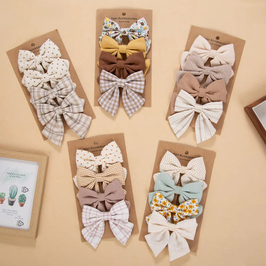 4pc Large Linen Baby Hair Bows - 3.5" Oversized Boutique Fabric Clips