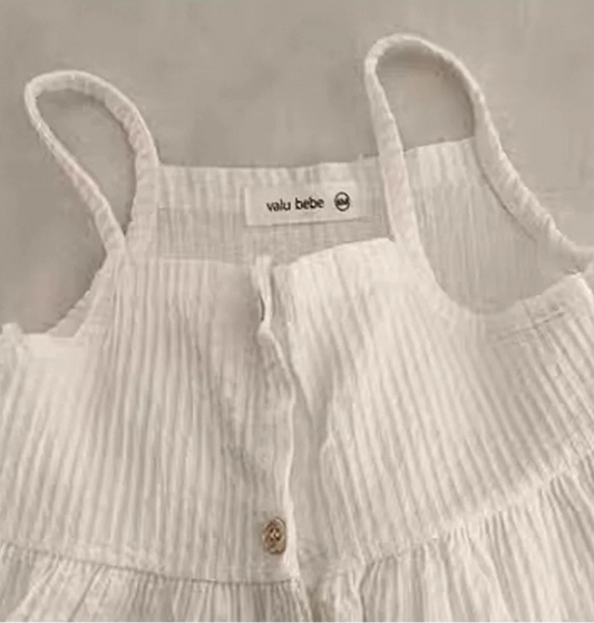 Baby Girls Muslin Cotton Summer Dress - Sleeveless Button-Front Boho Eyelet Sun Dress (3M-24M)