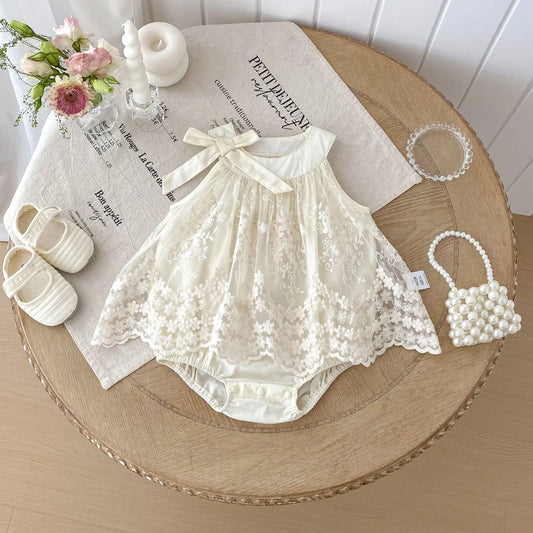 Baby Girl Lace Embroidery Romper Dress - Cotton Sleeveless Princess Bodysuit (3-24M)