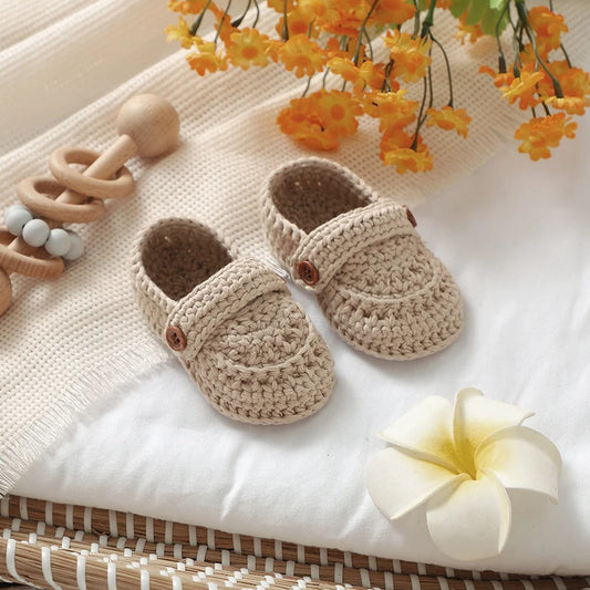 Heirloom Button Strap Knit Baby Booties (0-12M)