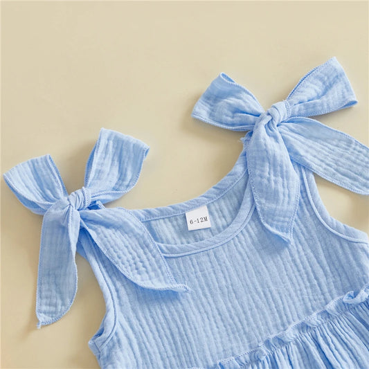 Toddler & Baby Girl Tiered Cotton Summer Dress - Sleeveless Bow Strap Sun Dress (6M-4T)