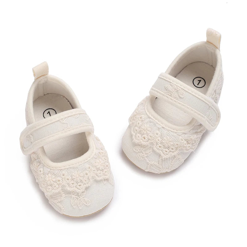 Infant Girls White Lace Easter Mary Janes - Soft Sole First Walkers for Baptism & Spring Weddings (0-18M)
