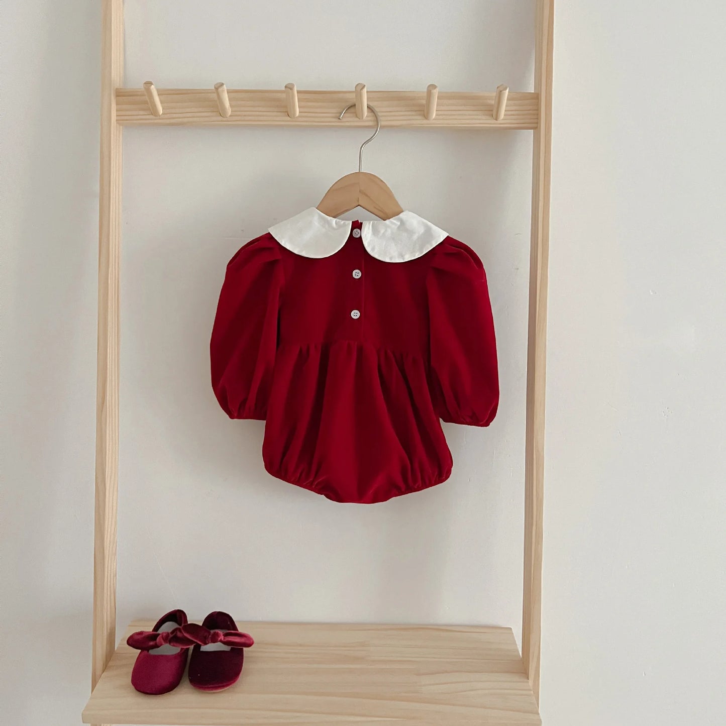 Baby Girl Red Christmas Bubble Romper | Smocked Holiday Outfit with Collar (3-24M)