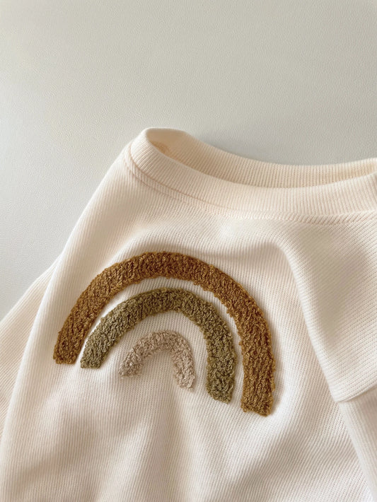 Unisex Baby 2-Piece Set - Textured Rainbow Sweatshirt & Pants - Combed Cotton Knit Outfit (6M-3T)