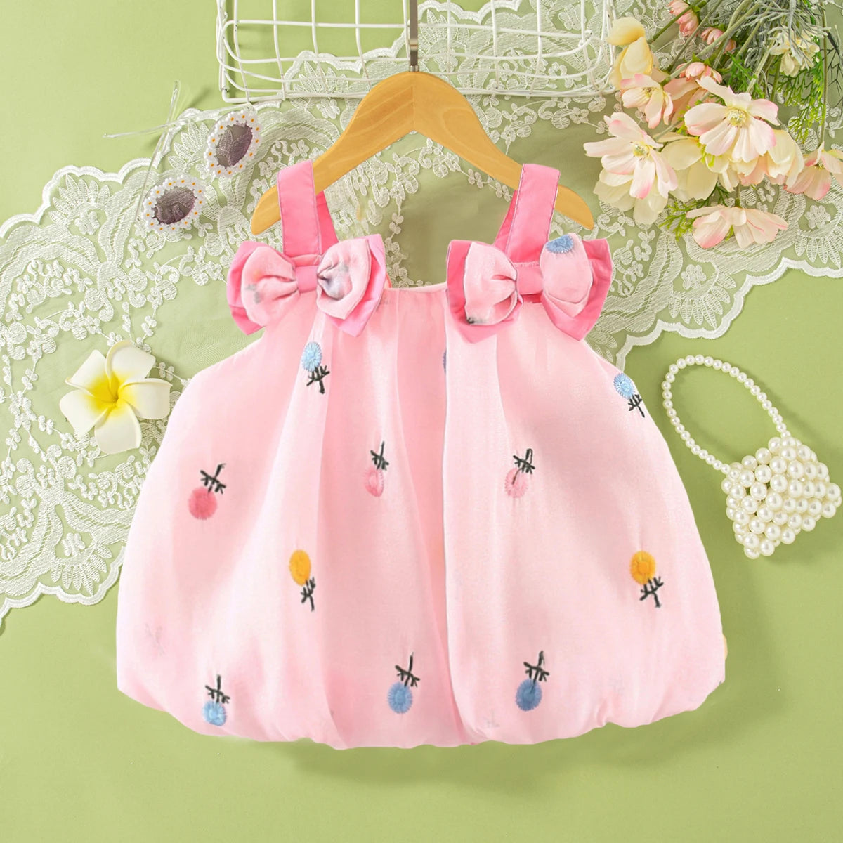Baby & Toddler Girl Floral Embroidery Summer Princess Dress - Halter Bow Ball Gown (9M-3T)