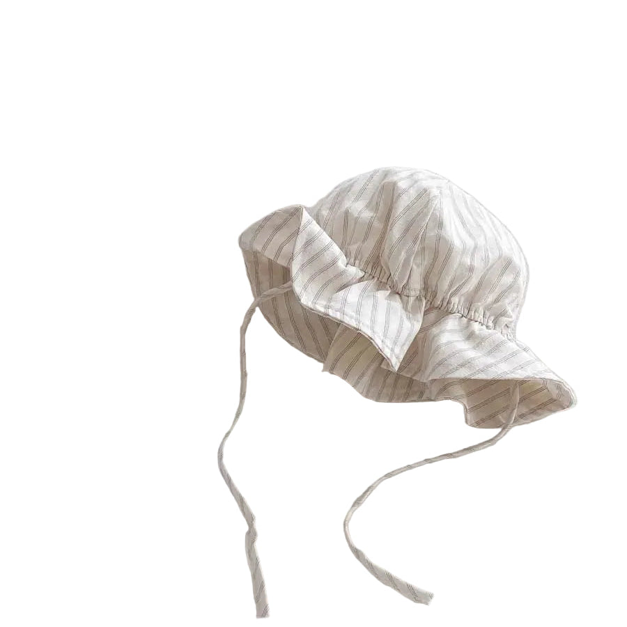 Neutral Ticking-Stripe Sleeveless Baby Romper with Matching Sun Hat (0-24M)