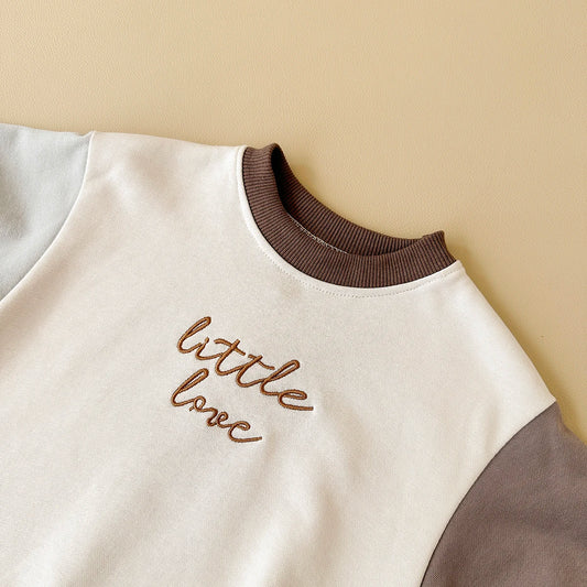 Little Love Embroidered Neutral Bubble Romper - Earth Tone Sweatshirt Bodysuit (1-18M)