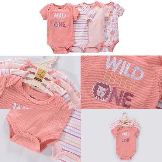 4-Piece Newborn Baby Girl Cotton Bodysuits - Short Sleeve Romper Set (0-12M)