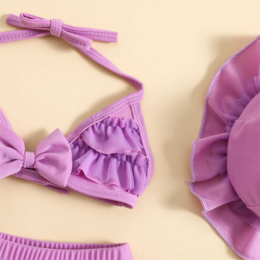 3-Piece Infant Baby Girl Summer Swimsuit Set - Ruffle Halter Bikini Top, Tutu Shorts & Sun Hat (0-24M)