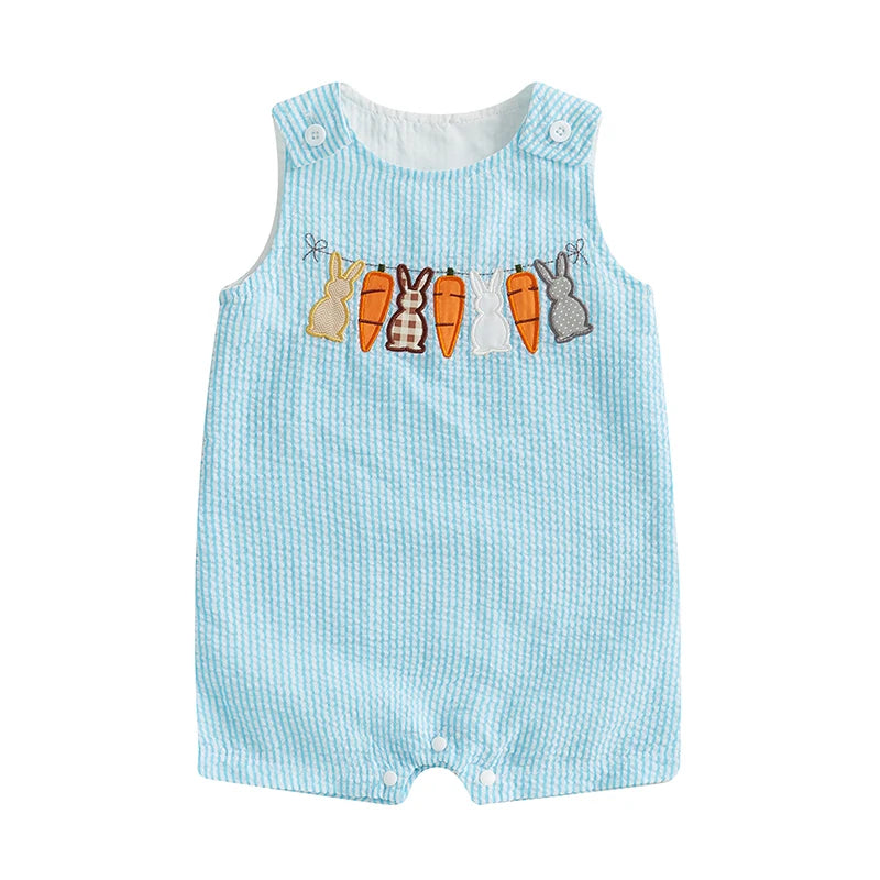 Baby & Toddler Easter Bunny Seersucker Romper - Sleeveless Carrot Embroidered Jumpsuit (3M-3T)