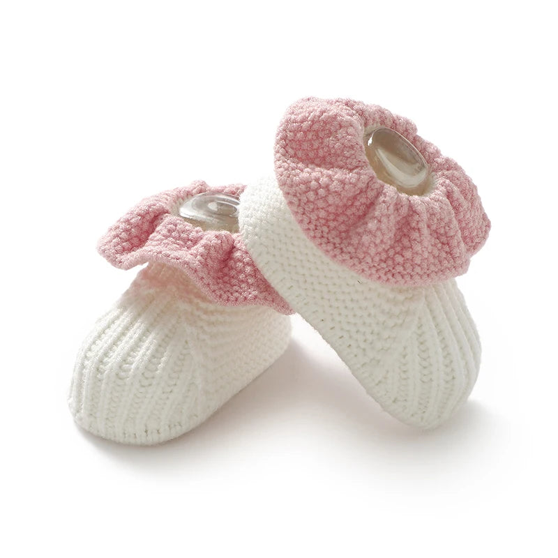 Soft-Knit Ruffled Baby Booties (0-18M)