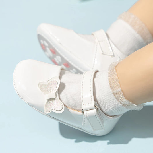 Patent Baby Girl Butterfly Mary Janes: Non-Slip Soft Sole (0-18M)