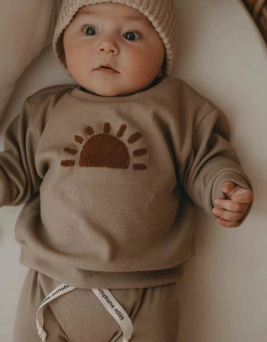 Unisex Baby Knit Outfit Set – Long Sleeve Embroidered Sweatshirt & Pants – Rainbow, Sun, & Letter Designs (6M-3T)