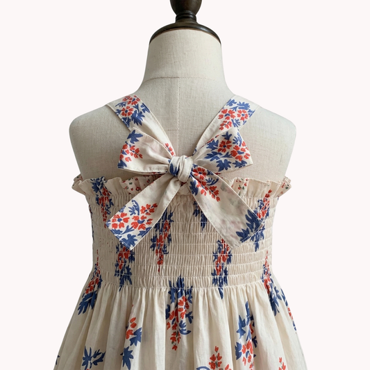 Toddler & Girls Floral Cotton Smocked Sun Dress - Tie-Shoulder Summer Midi (18M-7Y)