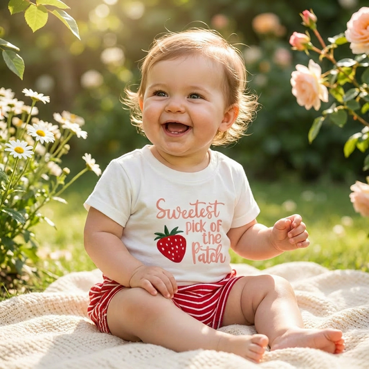 Baby & Toddler Girls "Sweetest Pick" Strawberry T-Shirt and Striped Shorts 2pc Summer Set (6M-3T)