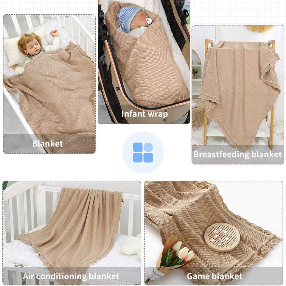 Soft Knit Baby Blanket with Scalloped Edge