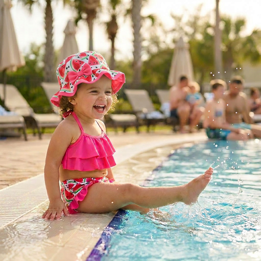 Baby Girl 3-Piece Ruffle Bikini Set, Watermelon & Mermaid Swimsuit with Cap (6M-4T)