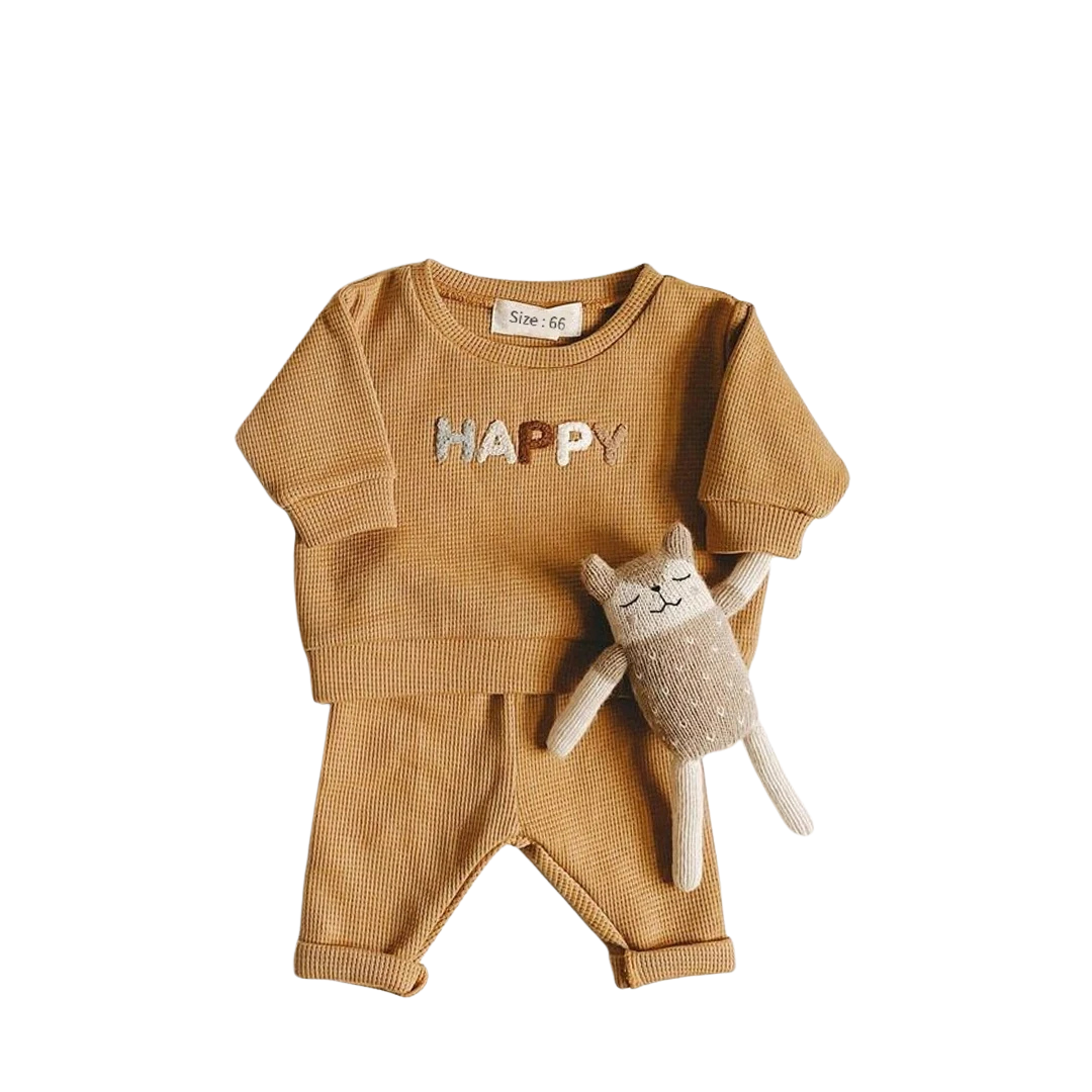 Unisex Baby Knit Outfit Set – Long Sleeve Embroidered Sweatshirt & Pants – Rainbow, Sun, & Letter Designs (6M-3T)