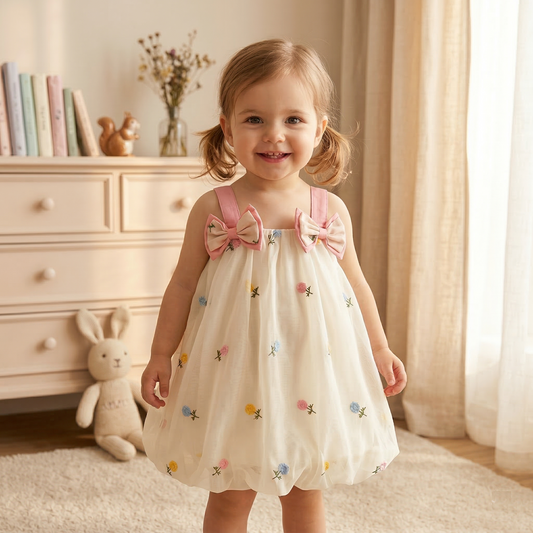 Baby & Toddler Girl Floral Embroidery Summer Princess Dress - Halter Bow Ball Gown (9M-3T)