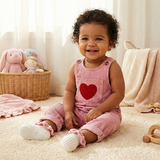 Toddler Corduroy Overalls – Heart Embroidery & Print Bib Pants (9M-4T)