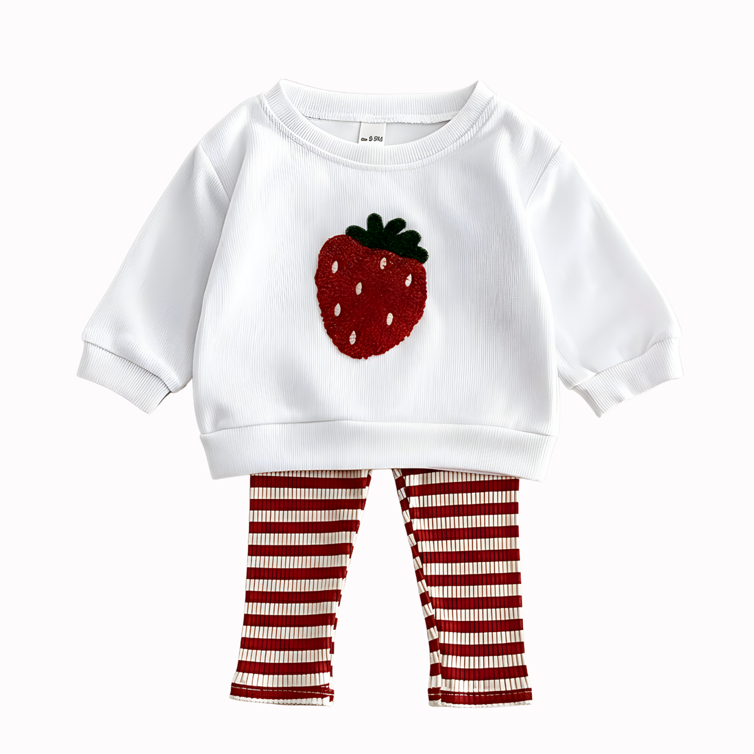 Baby Girl Strawberry Outfit Set - 100% Combed Cotton Pullover & Striped Pants (6M-3T)
