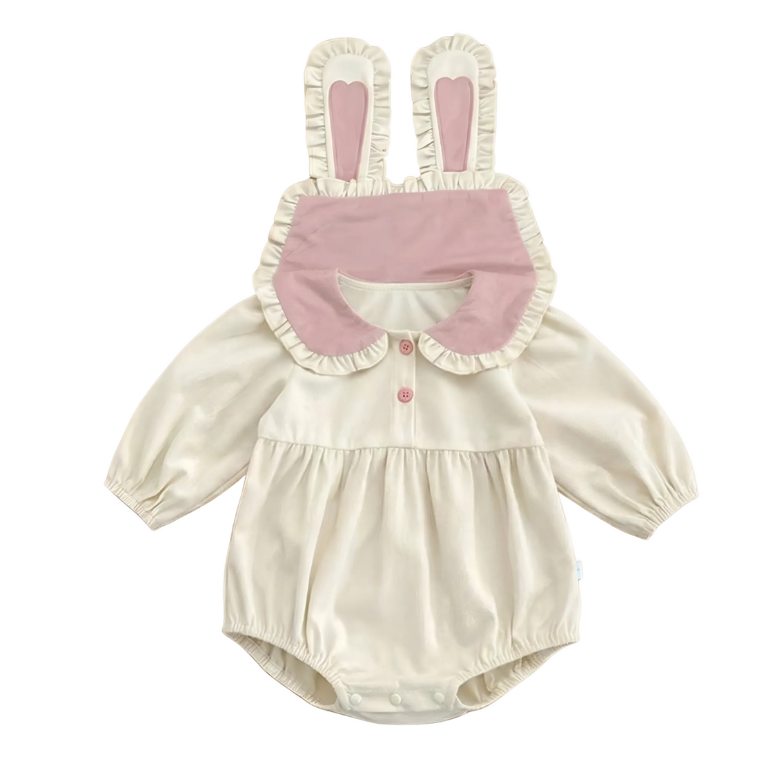 Baby Girl Bunny Ear Easter Bubble Romper - Long Sleeve Cotton Jumpsuit (3-24M)