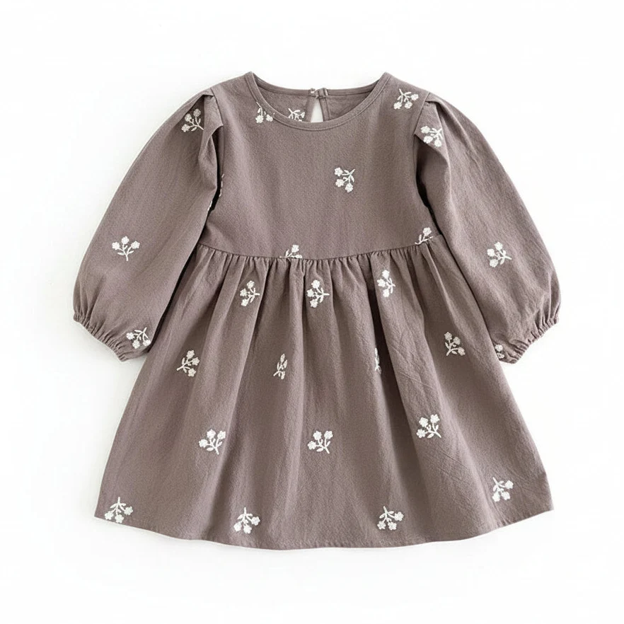 Toddler & Girls Cotton Floral Embroidered Long Sleeve Dress (2T-6T)