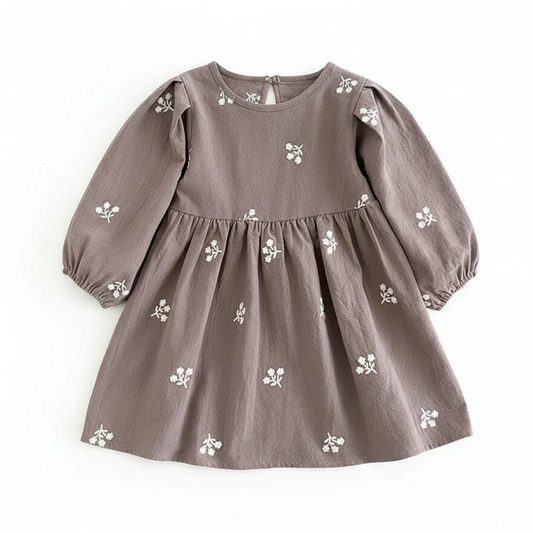 Toddler & Girls Cotton Floral Embroidered Long Sleeve Dress (2T-6T)