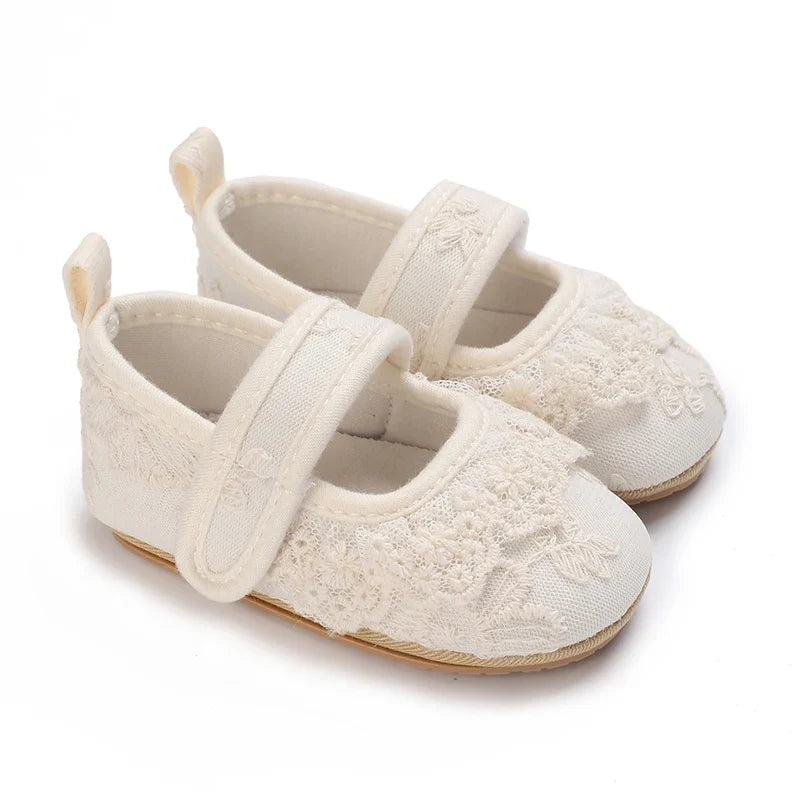 Infant Girls White Lace Easter Mary Janes - Soft Sole First Walkers for Baptism & Spring Weddings (0-18M)