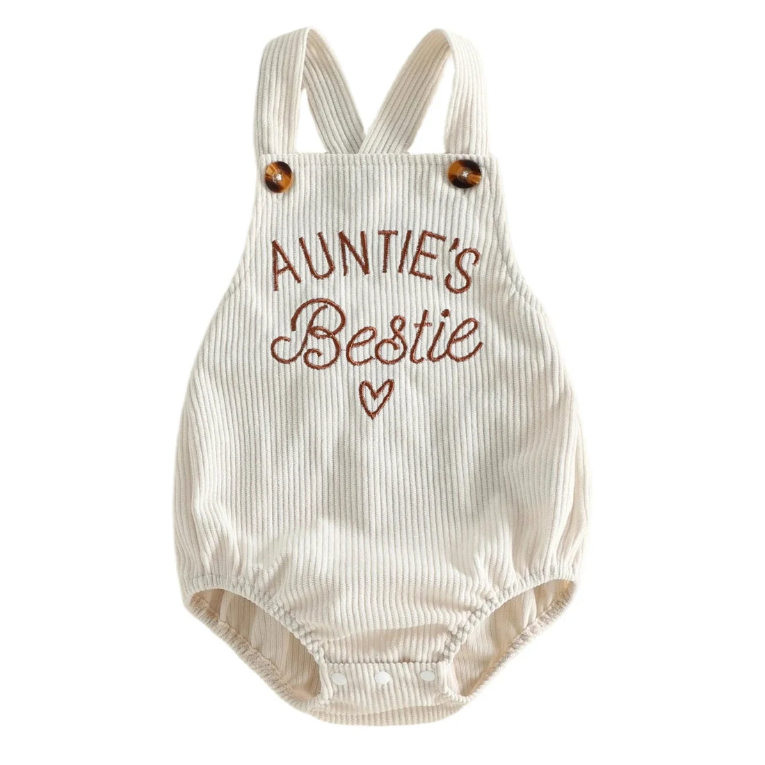 Unisex Baby Beige Corduroy Auntie's Bestie Sleeveless Bubble Romper (0-18M)