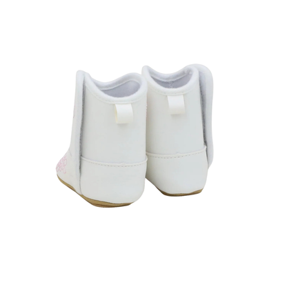 Infant Baby Girl White Western Cowgirl Boots with Pink Embroidery & Anti-Slip Sole (0-18M)