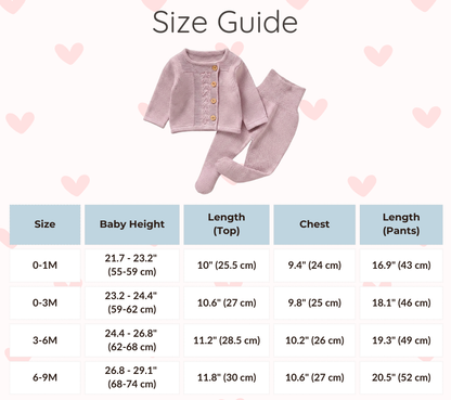 Baby Cable Knit 2-Piece Set – Asymmetric Cardigan & Footed Pants (0-9M)
