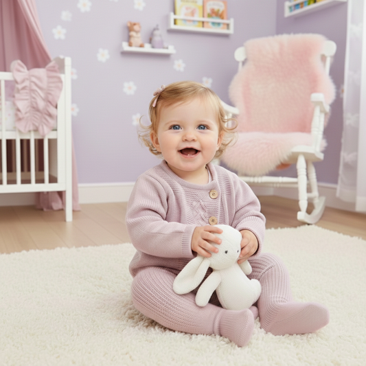 Baby Cable Knit 2-Piece Set – Asymmetric Cardigan & Footed Pants (0-9M)