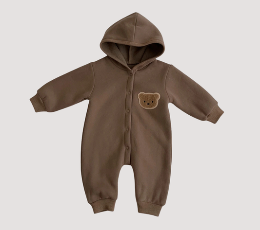 Cozy Bear Hooded Romper – Warm Cotton Blend Jumpsuit (0-18M)