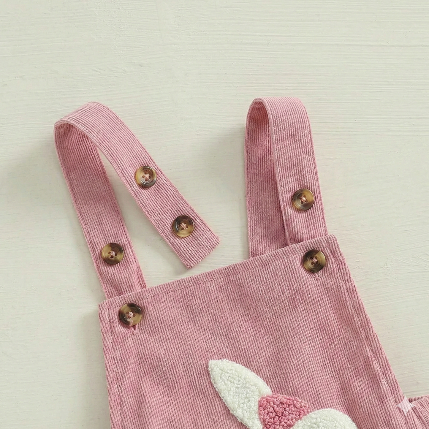 Baby Girl Easter Bunny Embroidered Corduroy Romper - Pink Sleeveless Jumpsuit Overalls, (0-18M)