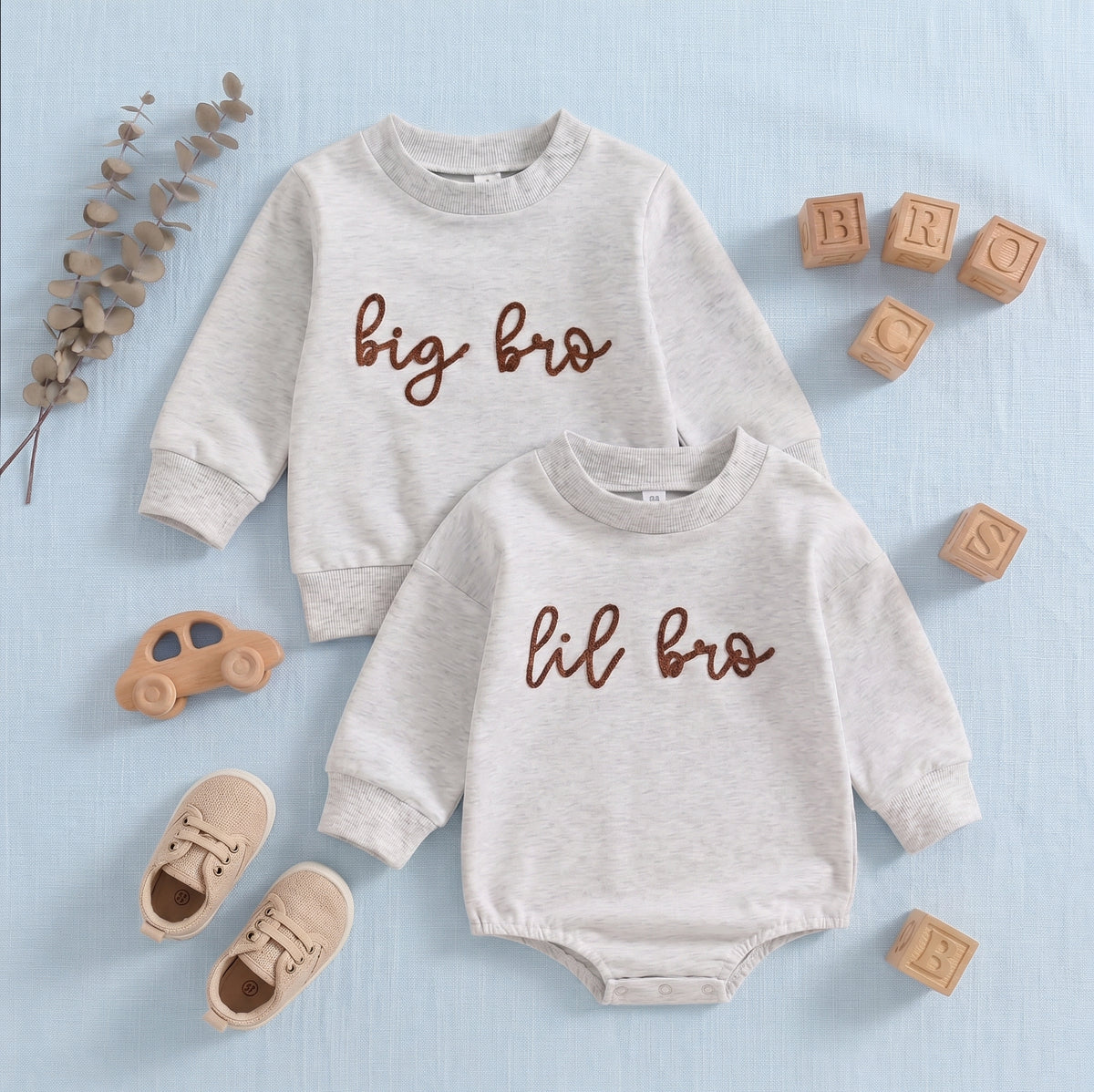 Brother Matching Outfits: Big Bro Sweatshirt & Lil Bro Romper for Baby & Toddler Boys