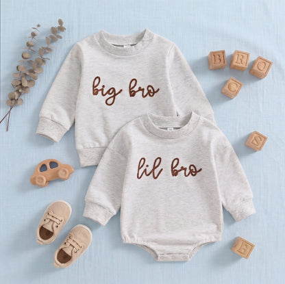 Brother Matching Outfits: Big Bro Sweatshirt & Lil Bro Romper for Baby & Toddler Boys