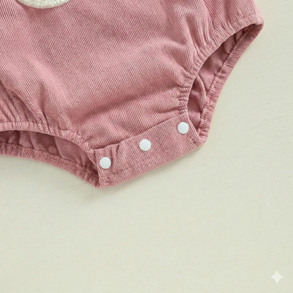 Baby Girl Easter Bunny Embroidered Corduroy Romper - Pink Sleeveless Jumpsuit Overalls, (0-18M)