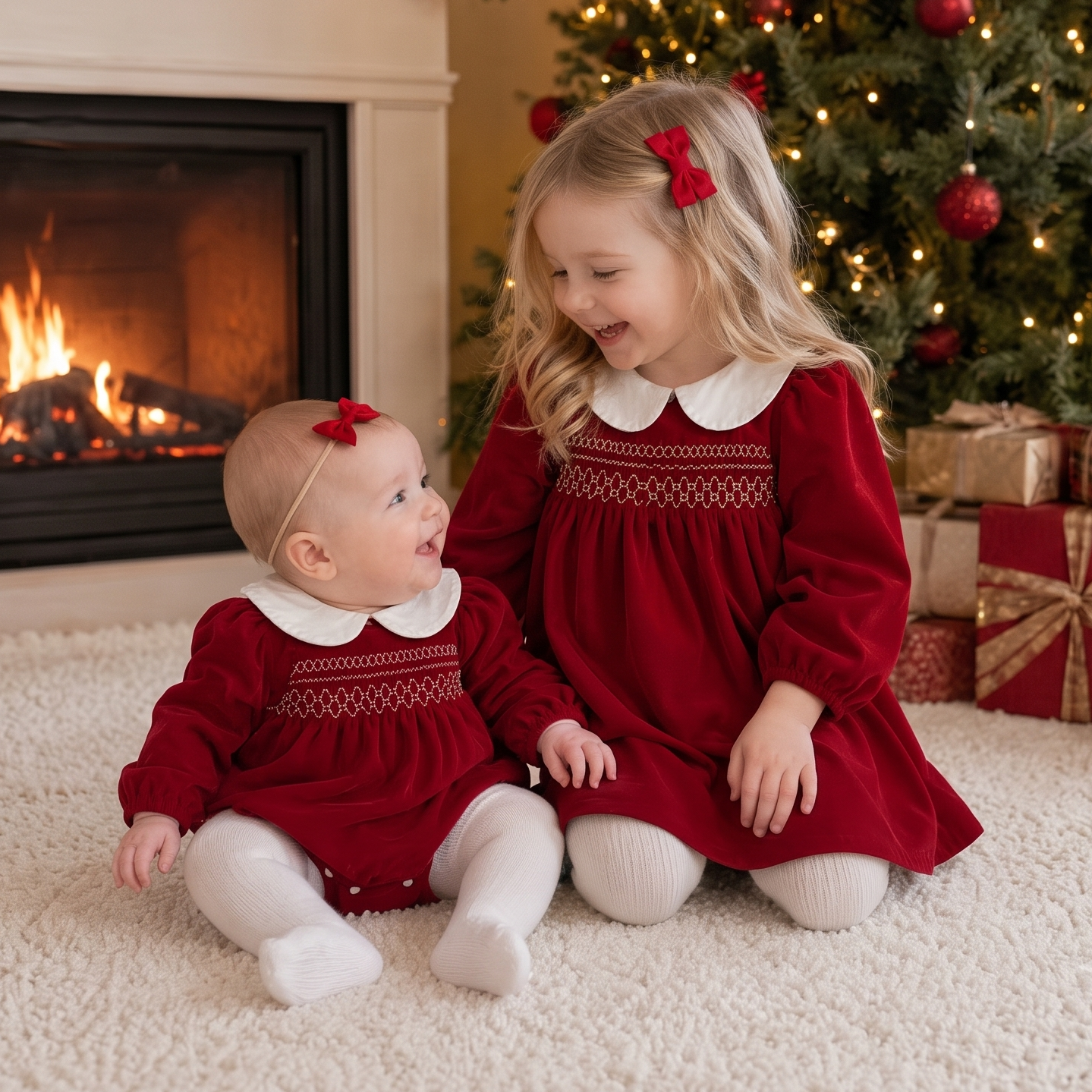 Toddler Girl Red Christmas Dress | Smocked Holiday Outfit with Collar (2-6T)