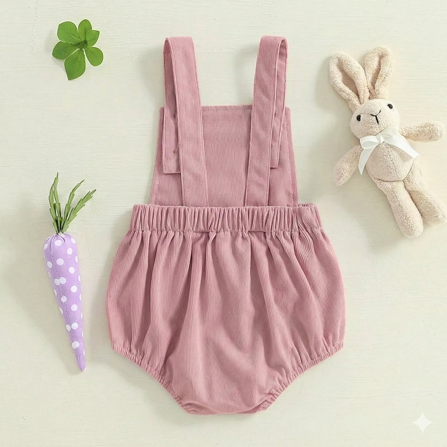 Baby Girl Easter Bunny Embroidered Corduroy Romper - Pink Sleeveless Jumpsuit Overalls, (0-18M)