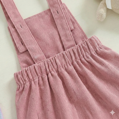 Baby Girl Easter Bunny Embroidered Corduroy Romper - Pink Sleeveless Jumpsuit Overalls, (0-18M)