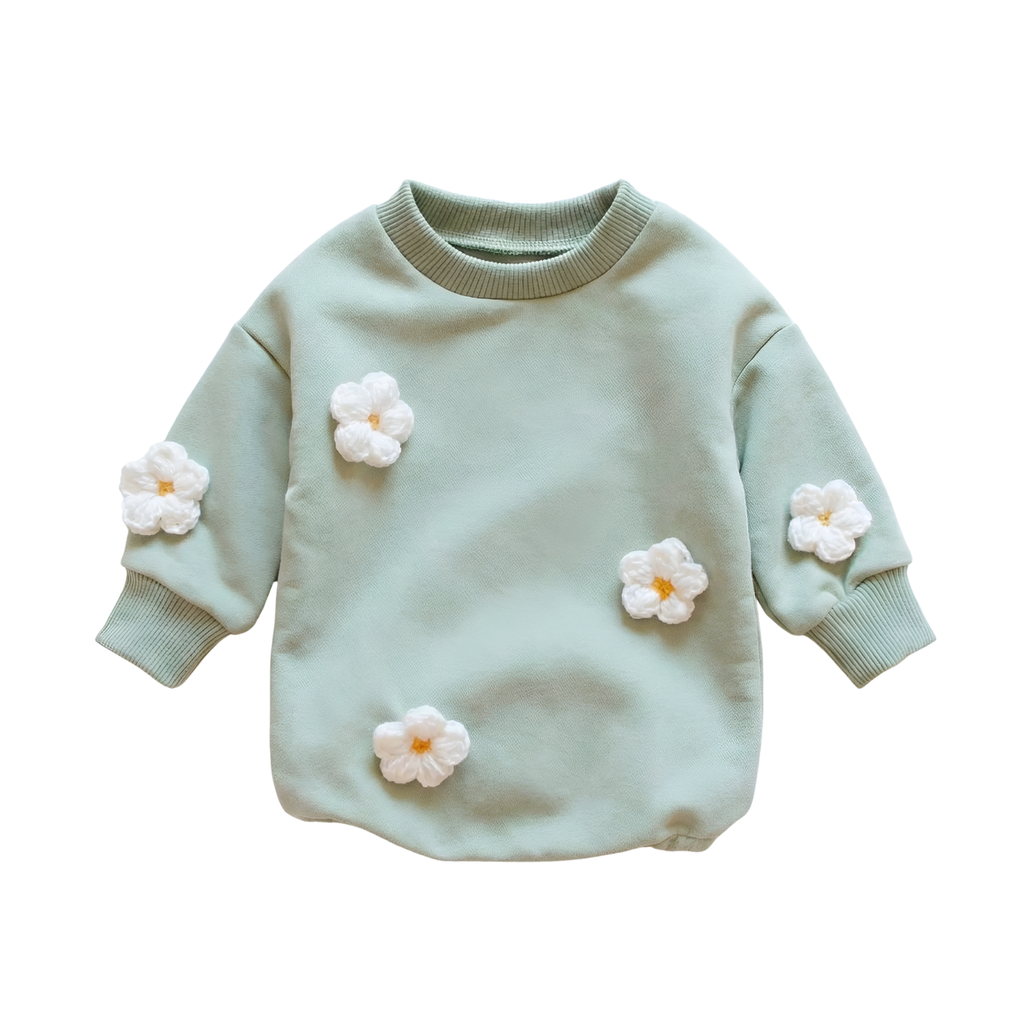 Baby Cotton Sweatshirt Romper - 3D Cloud & Flower Applique (1-18M)