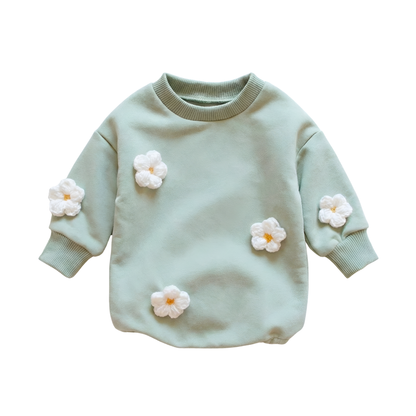 Baby Cotton Sweatshirt Romper - 3D Cloud & Flower Applique (1-18M)